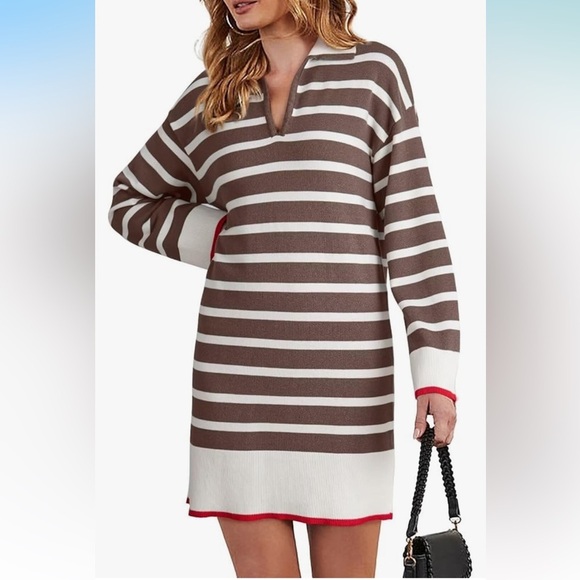 Dokotoo Dresses & Skirts - NWT  Striped Polo V Neck Sweater Dresses size Large
